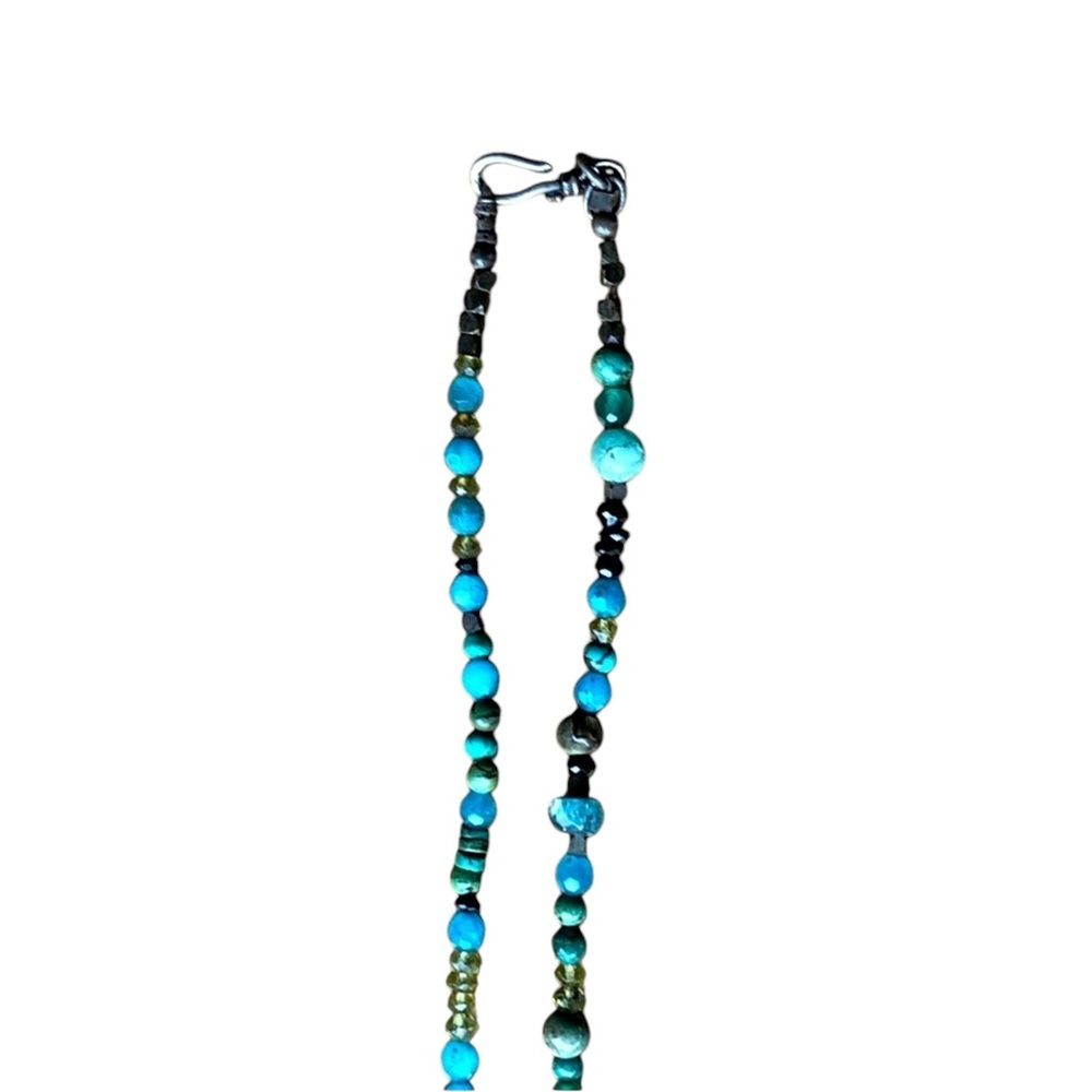 Turquoise Precious beaded necklace peridot black onyx necklace blue agate .925 - Picture 14 of 16